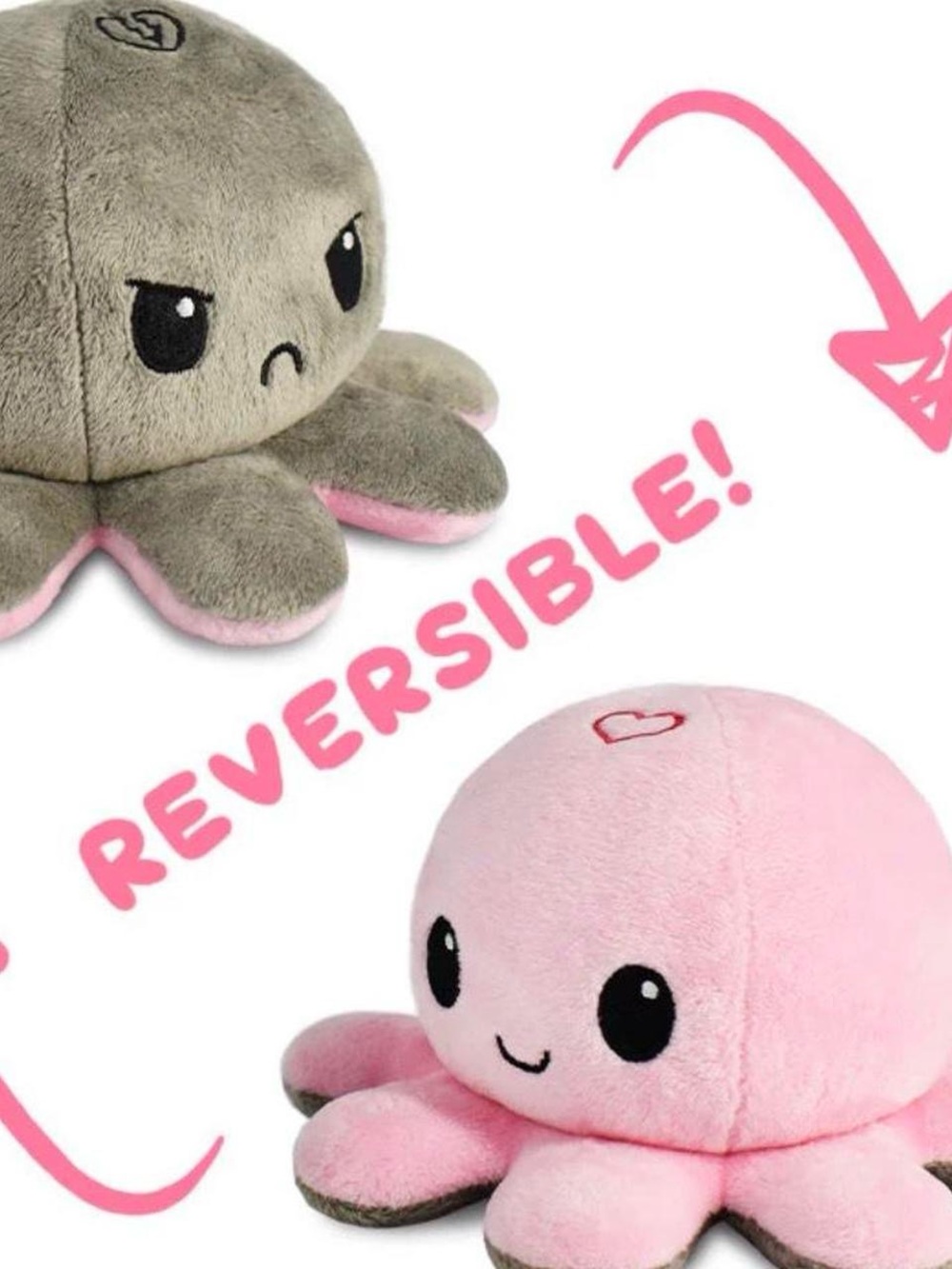 Reversible Plush Octopus Toy - Pink and Gray